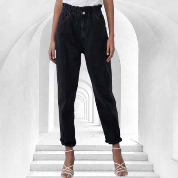 Zara Jeans Zara High Waisted Heathered Black High Waisted Paperbag